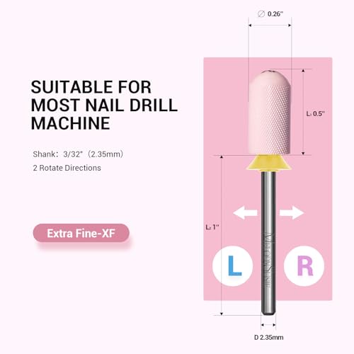 Image of MelodySusie Ceramic Nail Drill Bit, 3 /32'' Smooth Round Top Large Barrel Bits, Suitable for Manicure Pedicure Cuticle Gel Polishing, Beginners Bits, Pink, Series Bit-S, Extra Fine