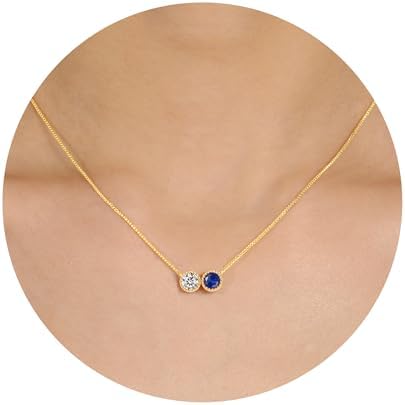 Birthstone Necklace for Women, Birthday Gifts for Women 14K Gold Necklaces for Teen Girls Dainty 1 to 12 Birthstone Christmas Gift Stocking Stuffers Valentines Mothers Day Jewelry