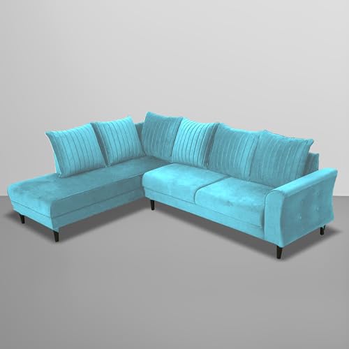 Image of GRAPEWOOD Gratly LHS 4 Seater L Shape Sofa Set for Living Room (Turquise Colour) Premium Fabric Sofa