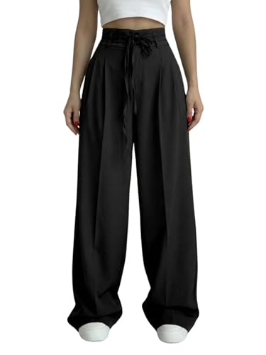 Aahwan OffWhite Solid High Fabric Belt Waist Straight Korean Loos...