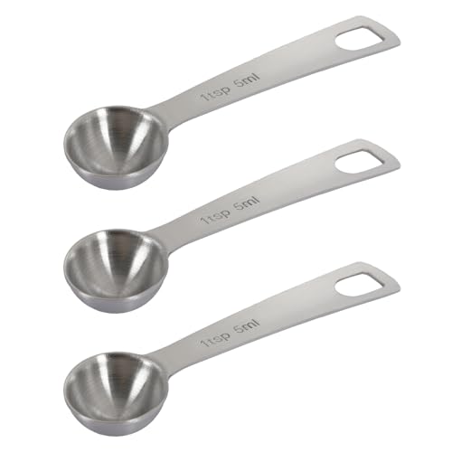 3Pcs 5ml Stainless Steel Measuring Spoons, 1 tsp scoop for Pet Food, Grains, Protein, Spices, Dry Goods, Easy to Clean, Durable Kitchen Tool (Silver)