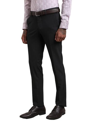 Image of Turtle Men 4 Way Stretch Slim Fit Self Design Flat Front Formal Trouser