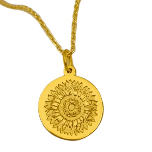 Collier pendentif pièce gravée tournesol, le cadeau mixte idéal en argent