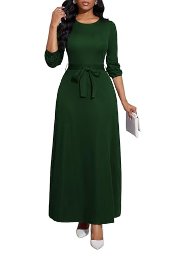Image of BubFee Long Dress for Women Casual Long Sleeve Dresses Maxi Dress Empire Waist Loose with Belt