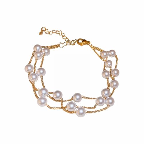 Pulsera de perlas doradas, 1 pulsera de oro para mujer, lindo día de San Valentín para ella, pulseras delicadas de perlas doradas de 6 mm, joyería de perlas apiladas, joyería de perlas para dama de
