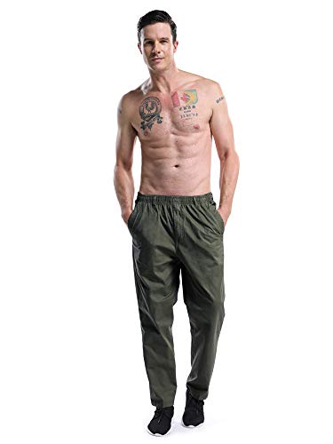 Men's Lightweight Casual Pants Elastic Waist Pull On Work Travel, Teen Boys Husky Pants Army Green Tag 7XL - US 453