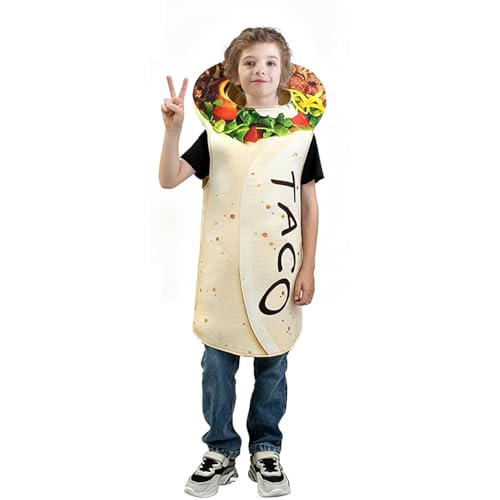 DSplay Unisex Kids Taco Costume Cosplay Fun Food Taco Roll Tunic Halloween Costumes (7-9 years old)