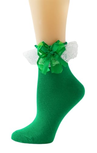 Gellwhu Lace Ruffle Frilly Ankle Socks for Women - Cute Kawaii Lolita Socks with Bow