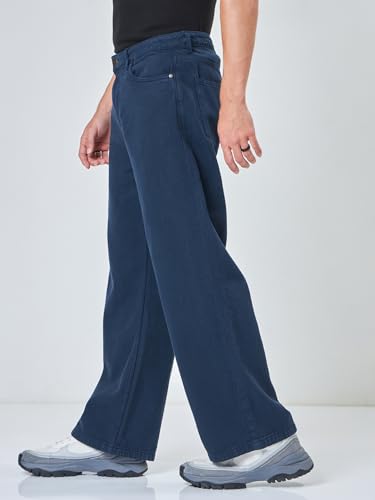 Image of Bewakoof Men's Solid Super Baggy Fit Cotton Jeans