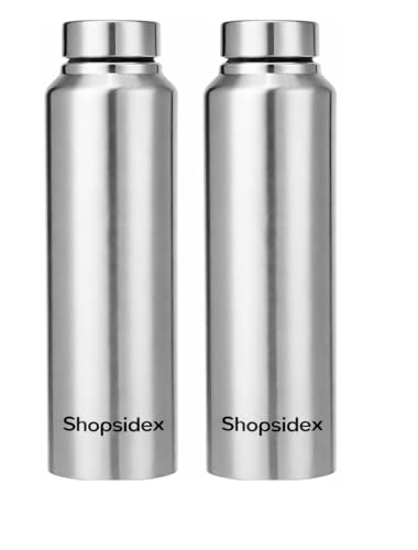 Image of bottle Stainless Steel Water Bottle, 1000 ml, Silver, Leak-Proof, Modern Design Stainless Steel Water Bottle,school /college /office /home /kitchen /gym /travelling (Pack 2)