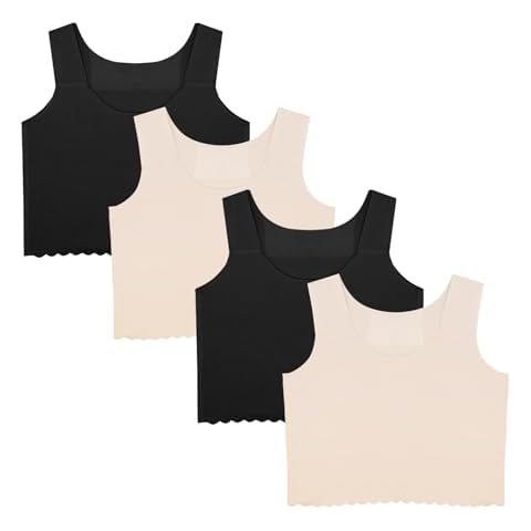 Eleplus Training Bras for Teen Girls Crop Tops Bralettes with Removable Pads Multi Pack,Black(2 Pcs)+Beige(2 Pcs),Large Cover