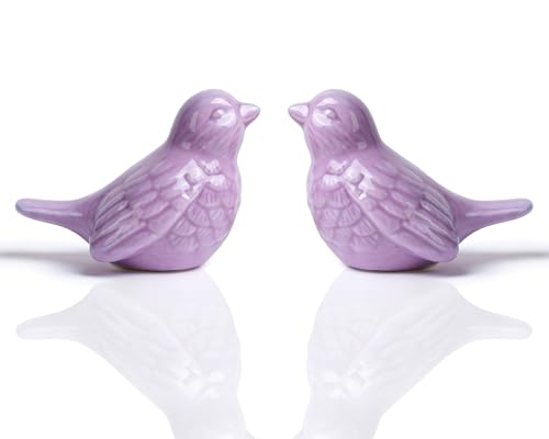 BOIHEGU Set of 2 Ceramic Purple Bird Figurines, 3.75 Inch Modern Bird Statues Home Decor, Cute Small Knick Knacks for Shelf, Office, Living Room, Bathroom, Kitchen, Housewarming Gift