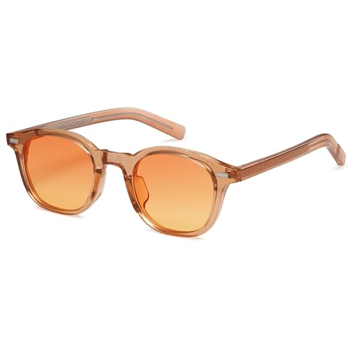 SOJOS Retro Square Sunglasses for Women Men Vintage Shades UV Protection Sunnies SJ2316, Crystal Orange Frame/Orange Lens