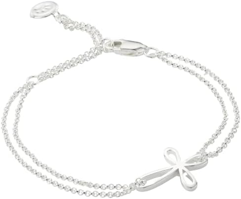 Molly B London Sterling Silver Cross Bracelet. Adjustable Jewelry Charm Chain Bracelets For Girls. Perfect First Communion Gifts For Girls, Baptism Gifts, Birthday Gift, Sweet 16
