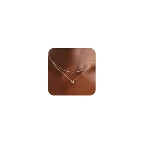 LEXODY Gold Initial Necklaces for Women, 14k Gold Plated Round Letter A-Z Pendant Necklace Trendy Capital Monogram Necklace Dainty Name Pendant Necklace for Women Jewelry Gifts