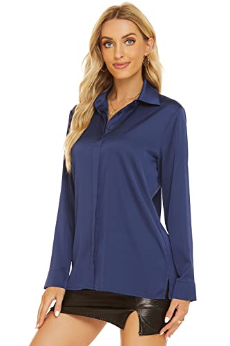 Escalier Women's Silk Blouse Long Sleeve Satin Button Down Shirt Casual Work Office Silky Blouse Top4