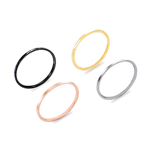 NUNCAD 4 pcs Edelstahl Ringe Set Damen Rosegold Schlicht Damen Schmuck Sets Schwarz Ring Silber Ring für Frauen Größe 59 Cover