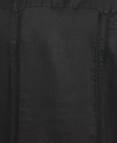 Cubavera Men\'s Regular 100% Linen Four-Pocket Long Sleeve Button-Down Guayabera Shirt (Available in Big & Tall), Jet Black, Large