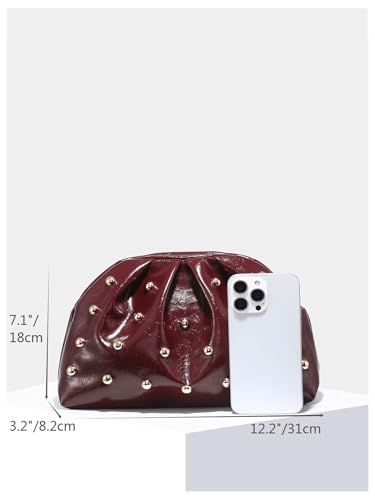 Image of QWINEE Women's Elegant Studded Clutch Bag Magnet Ruched Bags Retro Vintage Evening Handbag