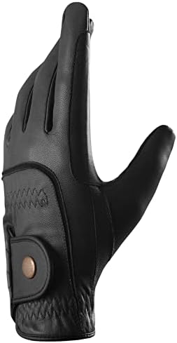 AFE Genuine Leather Horse Riding Gloves Ladies Dublin Track Gloves Leather Equestrian (S, Black)