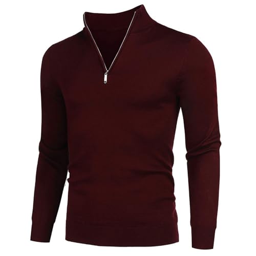 Men's Zip Up Long Sleeve Slim Fit Sweaters Casual Knitted Mock Neck Pullover Sweaters2