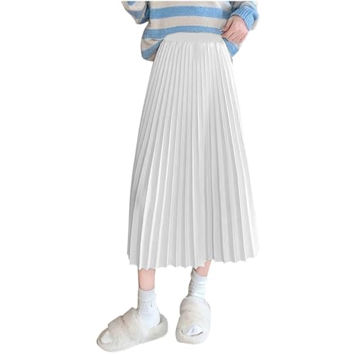 Boho Long Pleated Skirt for Women Elastic High Waisted A-line Maxi Skirts Fashion Casual Solid Swing Half Dress