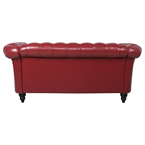 Image of LEVNARY Leather Sofa, Chesterfield Tufted Upholstered 2 Seater Couch, Modern Loveseat Couch Classic Furniture for Living Room Bedroom (Wine Red)