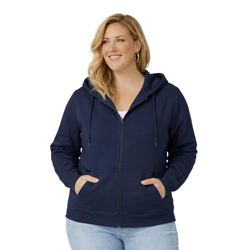 Image of HOODLIFE True-Fit Women's Plus Size Zip-Up Hoodie Jacket - Soft Cotton Fleece Sweatshirt with Hood, Full Zipper, Pockets - Casual Everyday Winter Wear