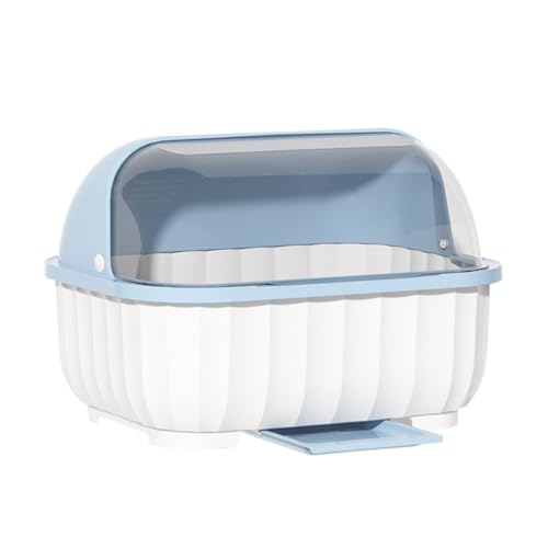 Geyaziu 食器収納 水切りかご 食器置き場 キッチン食器棚 収納ボックス ふ大容量 水受けトレー付き 引き出し式 蓋付き 透明 食器ドレンバスケット キッチン用品多機能かご 洗い物 お掃除用 家庭/業務用 食器置き 大容量 (ライトブルー,S)