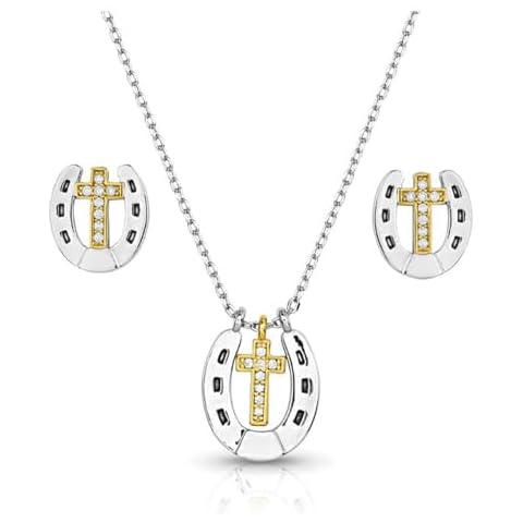 Montana Silversmiths Glowing Trails Cross Horseshoe Jewelry Set - JS5694 Cover