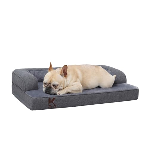 KSIIA Orthopädisches Hundebett Grosse Hunde, Hundekorb Bezug abnehmbar waschbar, Hundesofa Wasserdicht mit Rand, rutschfeste Unterseite, Dunkelgrau, 88x55x15cm