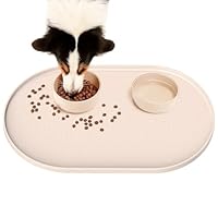 Conlun Napfunterlage Hund,1,2cm Hohe Ränder Futtermatte Katzen zur Vermeidung von Verschüttungen,BPA-Freie Silikonmatte mit Rand Gummi-Hundenapf Unterlage für Futter- und Wassernäpfe(Beige,48x30 cm)WT