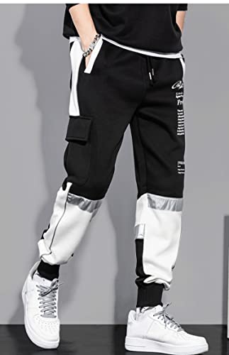 MOKEWEN Men's Contrast Color Patchwork Jogger Harem Cargo Ninth Pants with Big Multi Pockets Drawstring Waist4