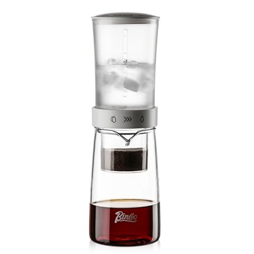 Cold Brew Coffee Maker 450ml-Bincoo High Borosilicate Glass Ice Drip Coffee Brewer,Adjustable Dual-Outlet Drip Speed, Constant Pressure Brewing