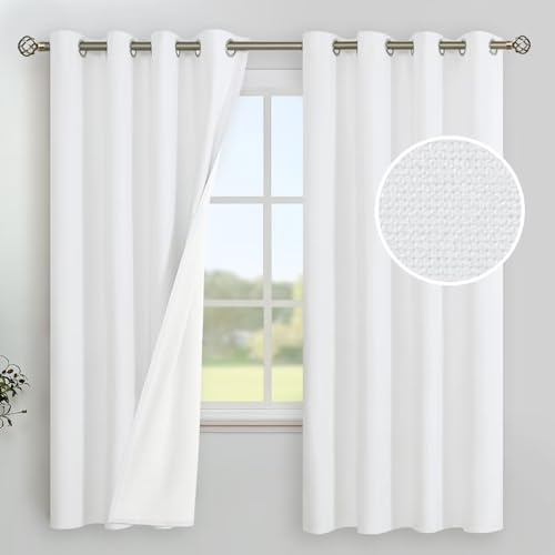 YoungsTex White Linen Blackout Curtains 63 Inch Length for Bedroom,