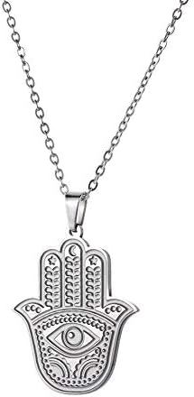 cooltime Collar para mujer de acero inoxidable Hamsa mano de Fátima mal de ojo colgante collar amuleto de buena suerte
