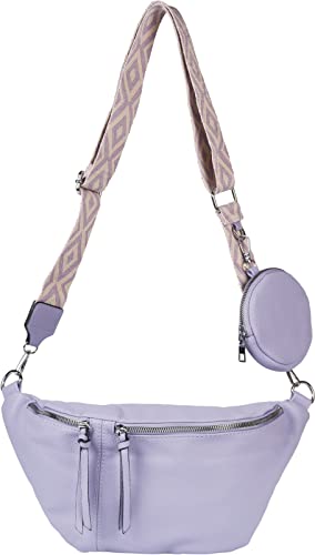 styleBREAKER Damen Halbmond Crossbody Schultertaschen Set 3-Teilig, Schultergurt mit Muster, Schlüsselanhänger, Börse 02012398, Farbe:Flieder