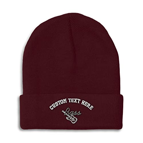 Custom Beanies for Men Bass Guitar B Embroidery General Music Funny Winter Hats for Women Acrylic Skull Cap 1 Size Burgundy Personalized Text Here