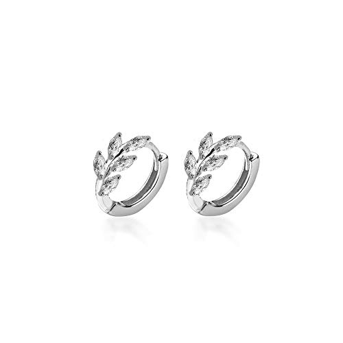 CZ Leaf Cartilage Huggie Small Hoop Earrings for Women Girls 925 Sterling Silver Cubic Zirconia Cluster Leaves Round Studs Tragus Pierced Ear Endless Hoops 8mm