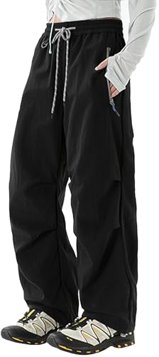 Image of FEOYA Hiking Pants Women Parachute Pants Baggy Quick-Dry Water-Repellent | with Zipper Large Pockets Outdoor Travel Cargo Pants Casual Wear