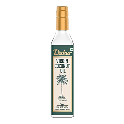Image of Dabur Pure & Unrefined Cold Pressed Virgin Coconut Oil | 1L | Naturally Cholesterol Free | Rich Aroma & Flavour of Natural Coconut Oil | For Daily Cooking with Multipurpose Usage | Finest Quality Coconuts | No Trans Fat | 60% MCT | Anti-spillage bottle
