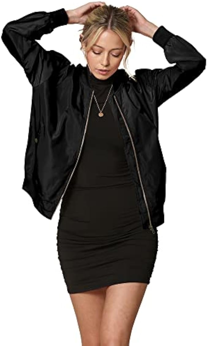 Made By Johnny Women's Classic Lightweight Jacket Multi Pocket Windbreaker Bomber Jacket