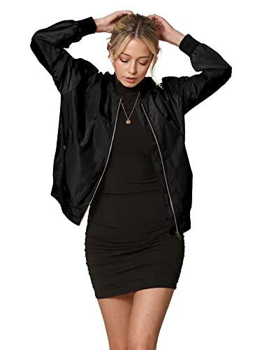 LL WJC2157 Women's Classic Lightweight Jacket Multi Pocket Windbreaker Bomber Jacket XL Black