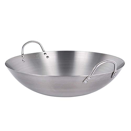 Padella wok professionale non rivestita da 40 cm, grande padella multiuso con manico in acciaio robusto, perfetta per friggere, soffriggere e cucinare tutti i giorni per chef domestici