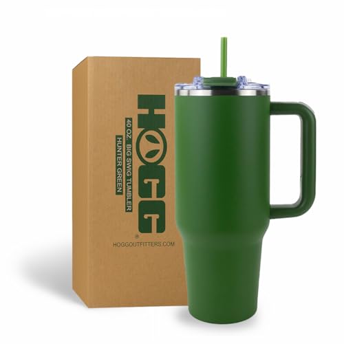 Hogg Big Swig 40 oz Tumbler with Handle and Straw - Hunter Green, 40oz Insulated Stainless Steel, Water Tumbler with Straw, Water Cup with Handle, Versatile Leak Proof Lid