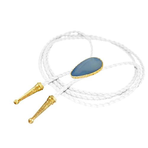 Image of Daisy Del Sol Gemstone Bolo Tie Braided Vegan Faux Leather Natural Stone Gold Handmade Necklace Adjustable Boho Western Jewelry