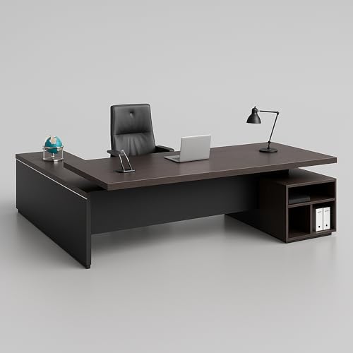 Image of Lakdi The Furniture Co Director & Executive Table L-Shape CEO Office Desk Made in Particle Board with Side Unite & Wire Manager, 3 Drawer and Storage 5-Year Warranty & Free Assembly-LDL-601