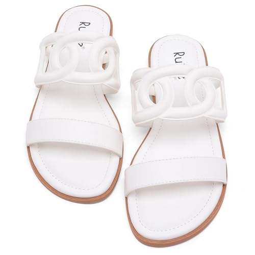Image of Ruiee Wide Width Sandals for Women, Summer Flat Slides Casual Braided Wide Feet Sandal Comfort Slip on Sandals Open Toe Beach Shoes for Women.
