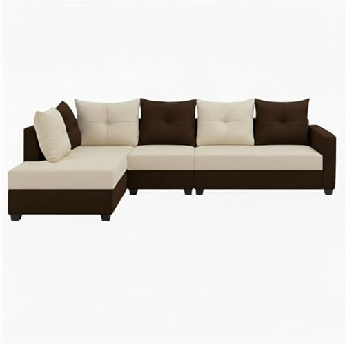 Image of SOCOZI Oriana 6 Seater LHS L Shape Sofa Set | Soft Velvet Suede Fabric | Modern Design | Plush Comfort Cushions for Living Room (Dark Brown- Cream)