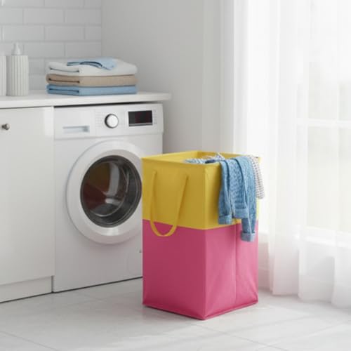 Image of Extra Large Laundry Bag 75 Liter, Foldable Fabric Laundry Basket with Lid & Carry Handles for Clothes Storage (2, pink)